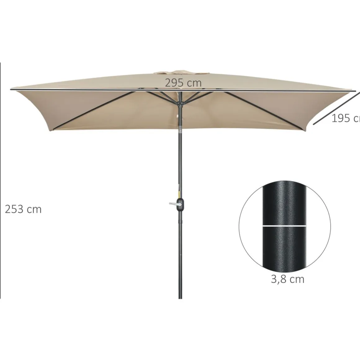 Sombrilla Sand Outsunny inclinable + plegable marrón 253x295x195 cm
