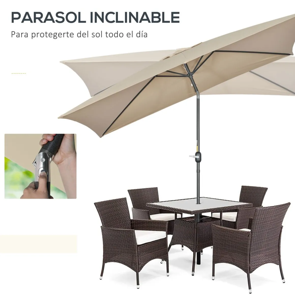 Sombrilla Sand Outsunny inclinable + plegable marrón 253x295x195 cm