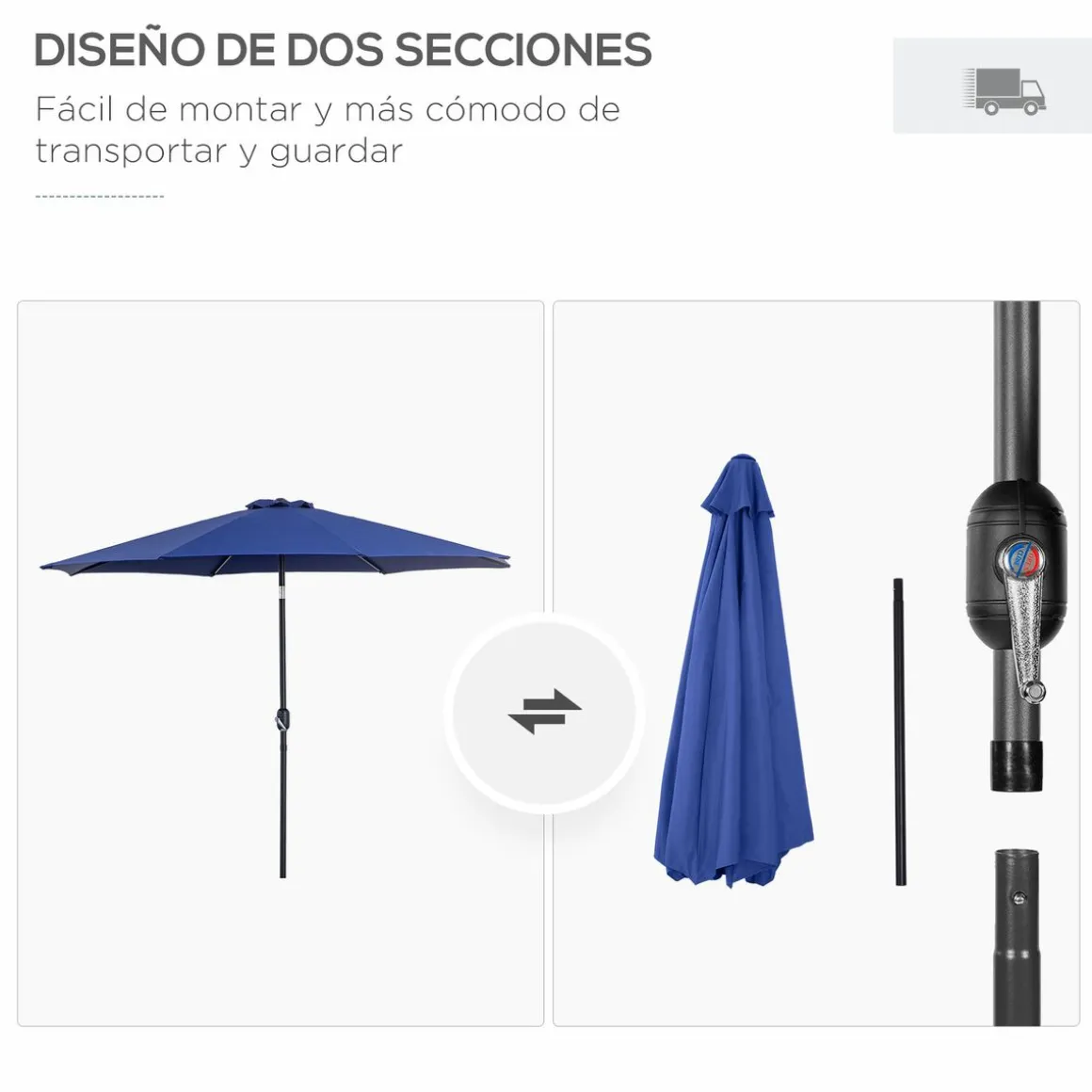 Sombrilla Sevilla Outsunny doble techo inclinable + manivela azul Ø295x250 cm