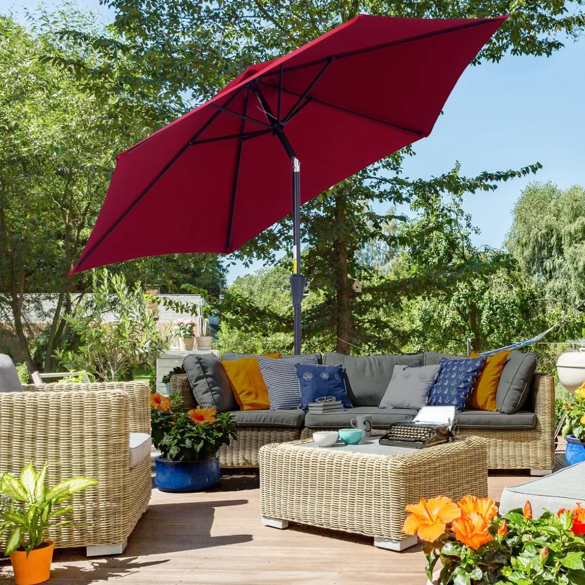 Sombrilla Toroni Outsunny reclinable + manivela Ø260x235 cm
