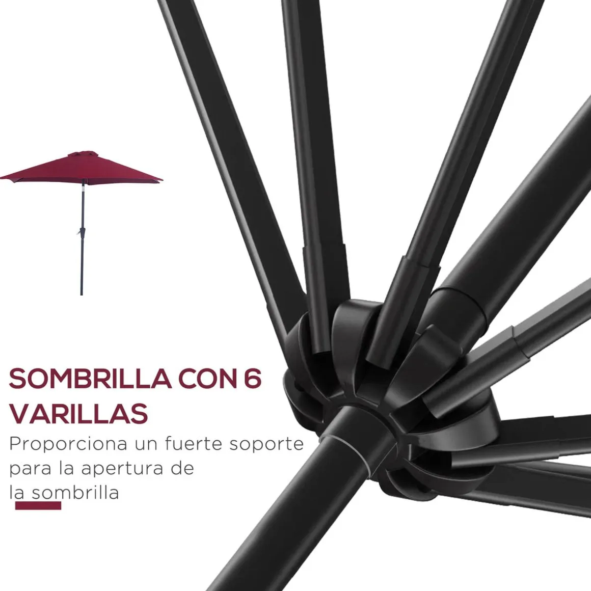 Sombrilla Toroni Outsunny reclinable + manivela Ø260x235 cm
