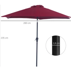 Sombrilla Toroni Outsunny reclinable + manivela Ø260x235 cm