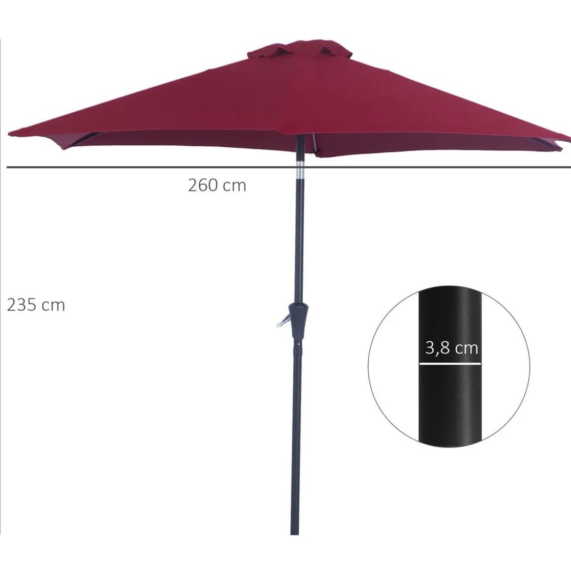 Sombrilla Toroni Outsunny reclinable + manivela Ø260x235 cm