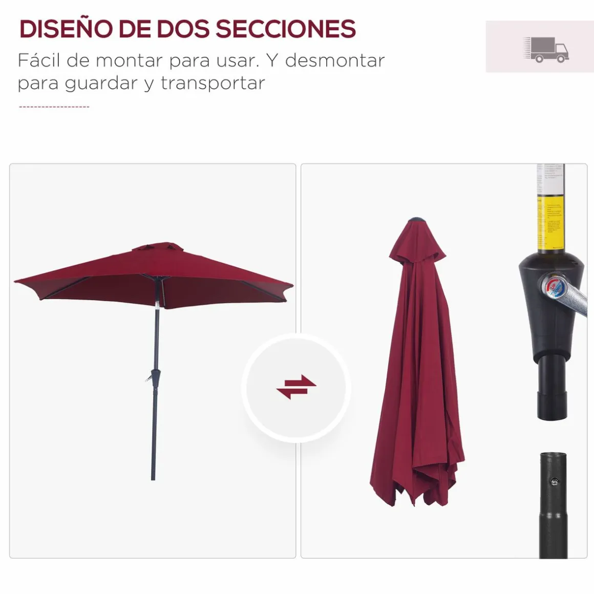 Sombrilla Toroni Outsunny reclinable + manivela Ø260x235 cm