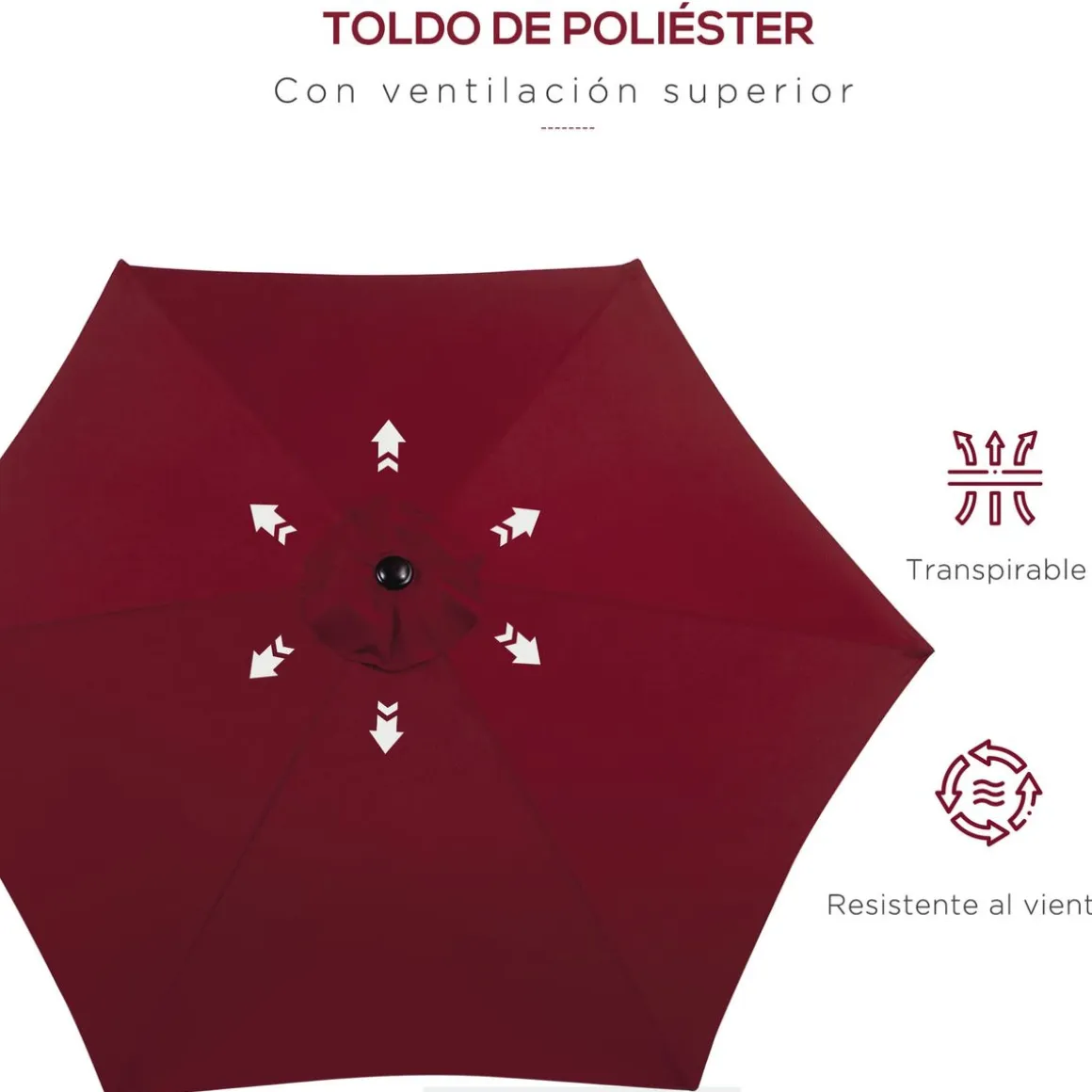 Sombrilla Toroni Outsunny reclinable + manivela Ø260x235 cm