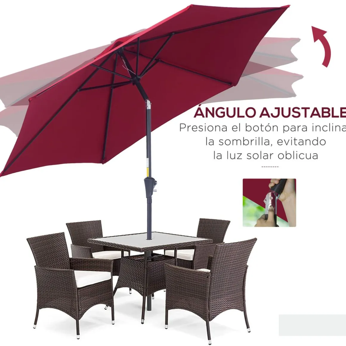 Sombrilla Toroni Outsunny reclinable + manivela Ø260x235 cm