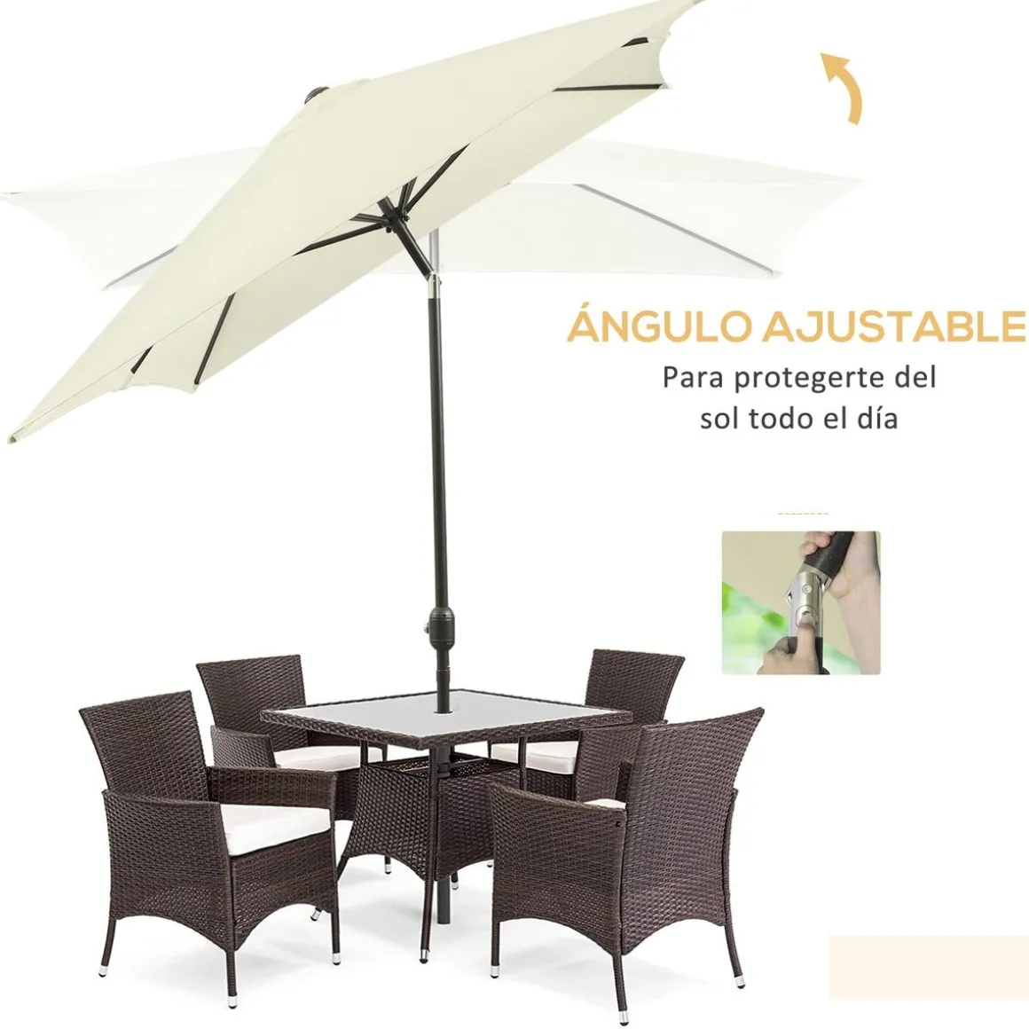 Sombrilla Toscana Outsunny ángulo inclinable crema 253x295x195 cm
