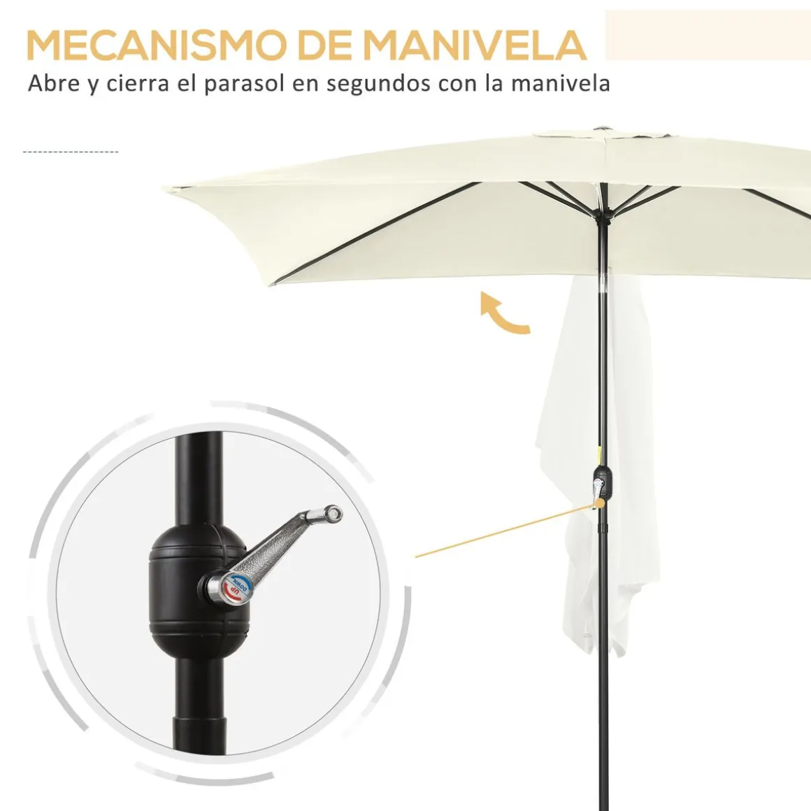 Sombrilla Toscana Outsunny ángulo inclinable crema 253x295x195 cm