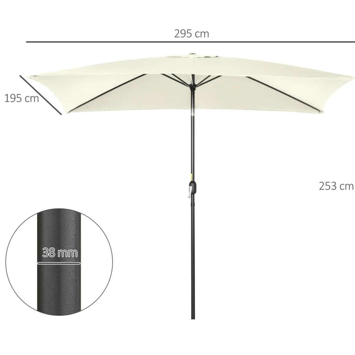Sombrilla Toscana Outsunny ángulo inclinable crema 253x295x195 cm