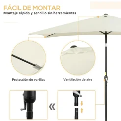 Sombrilla Toscana Outsunny ángulo inclinable crema 253x295x195 cm
