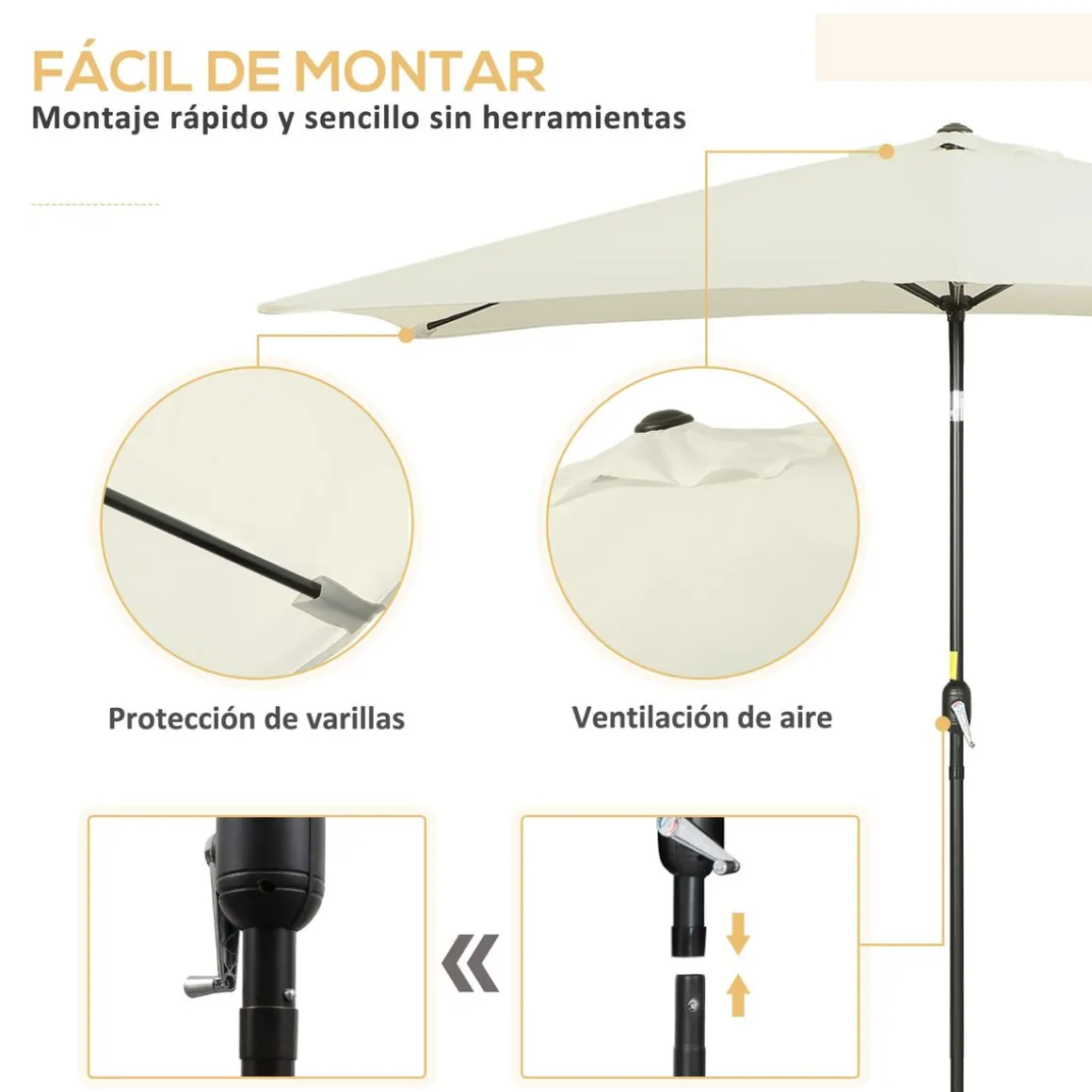 Sombrilla Toscana Outsunny ángulo inclinable crema 253x295x195 cm