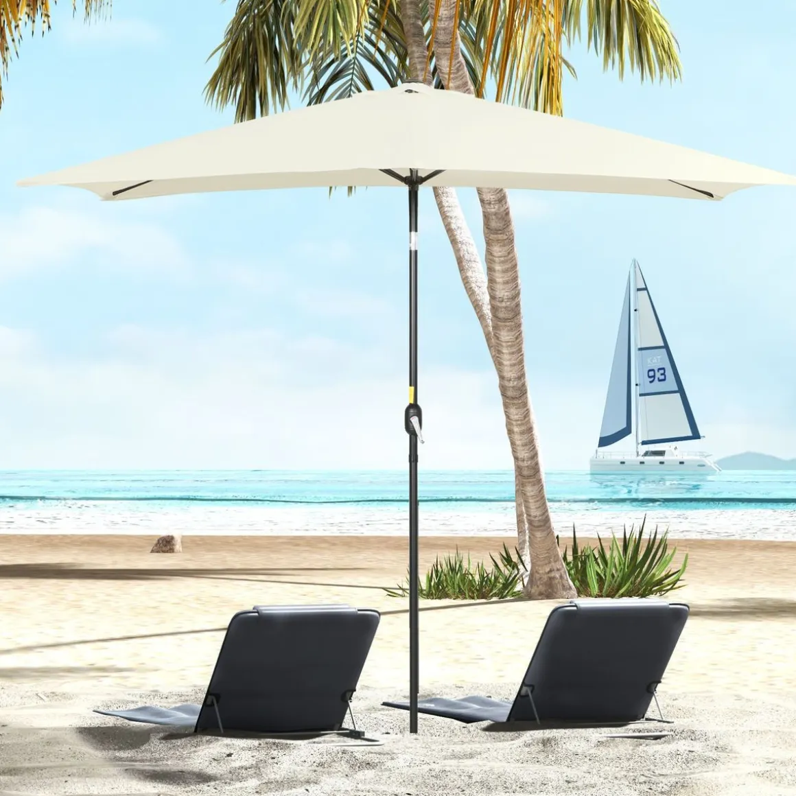 Sombrilla Toscana Outsunny ángulo inclinable crema 253x295x195 cm
