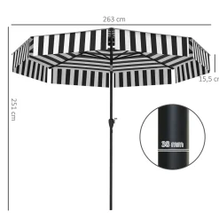 Sombrilla Zebra Outsunny inclinable doble techo blanco/negro Ø263x251 cm