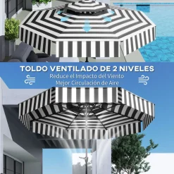 Sombrilla Zebra Outsunny inclinable doble techo blanco/negro Ø263x251 cm