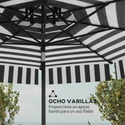 Sombrilla Zebra Outsunny inclinable doble techo blanco/negro Ø263x251 cm