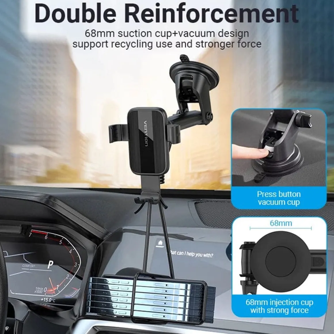 Soporte de Smartphone para coche Vention KCOB0 compatible hasta 7,2'' negro