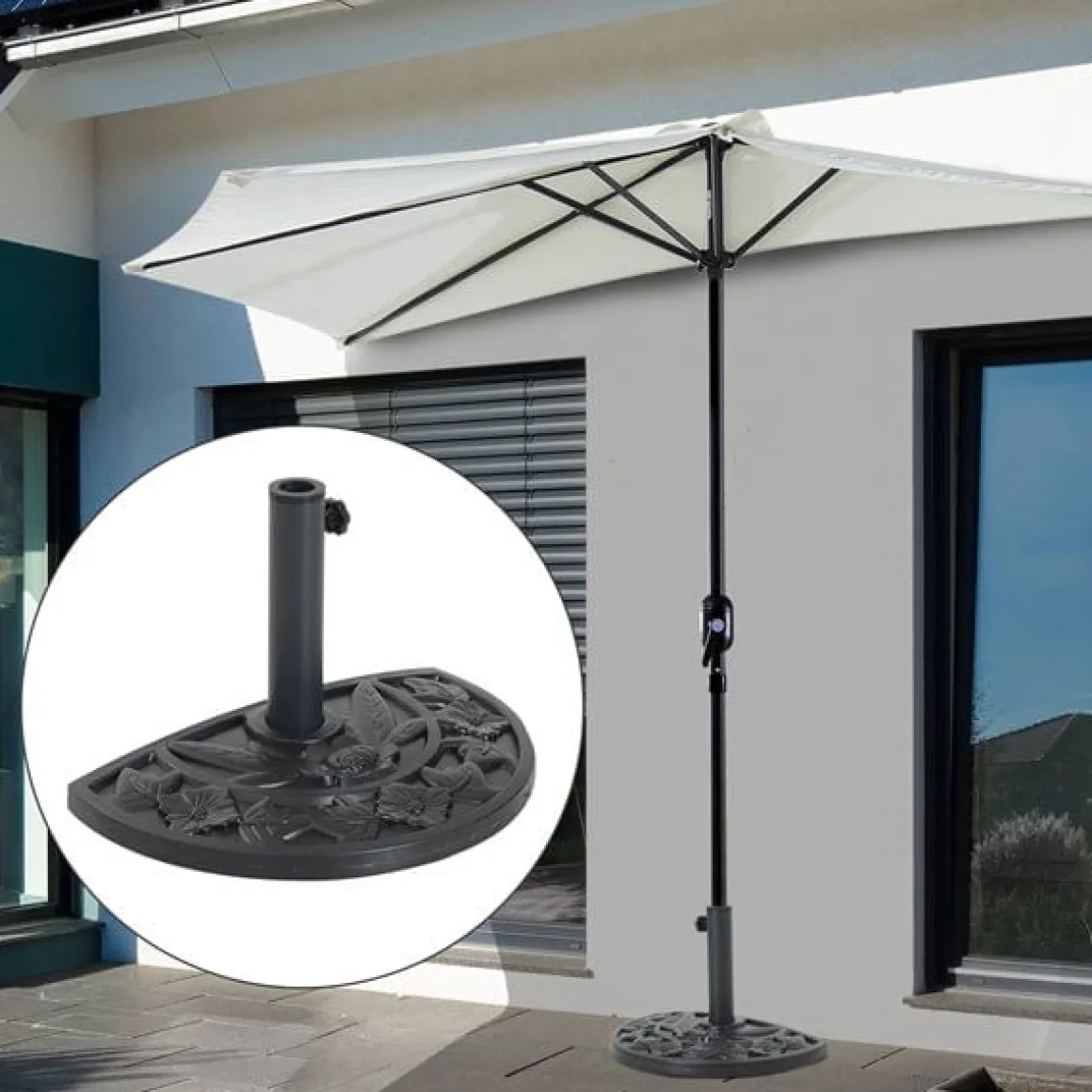 Soporte de sombrilla semicircular Outsunny ajuste universal negro 32x50x32 cm