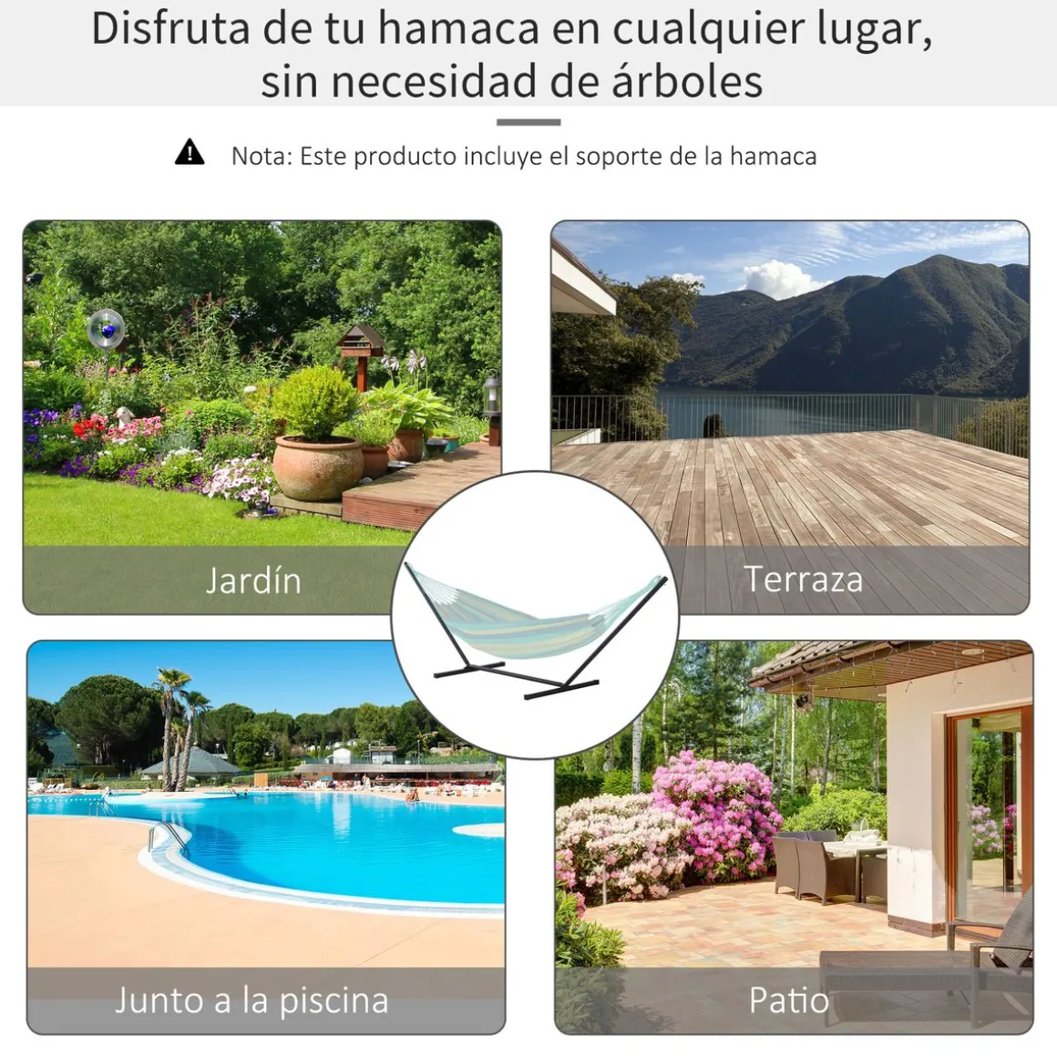 Soporte para hamaca Ghio Outsunny 120kg negro 112x360x92 cm