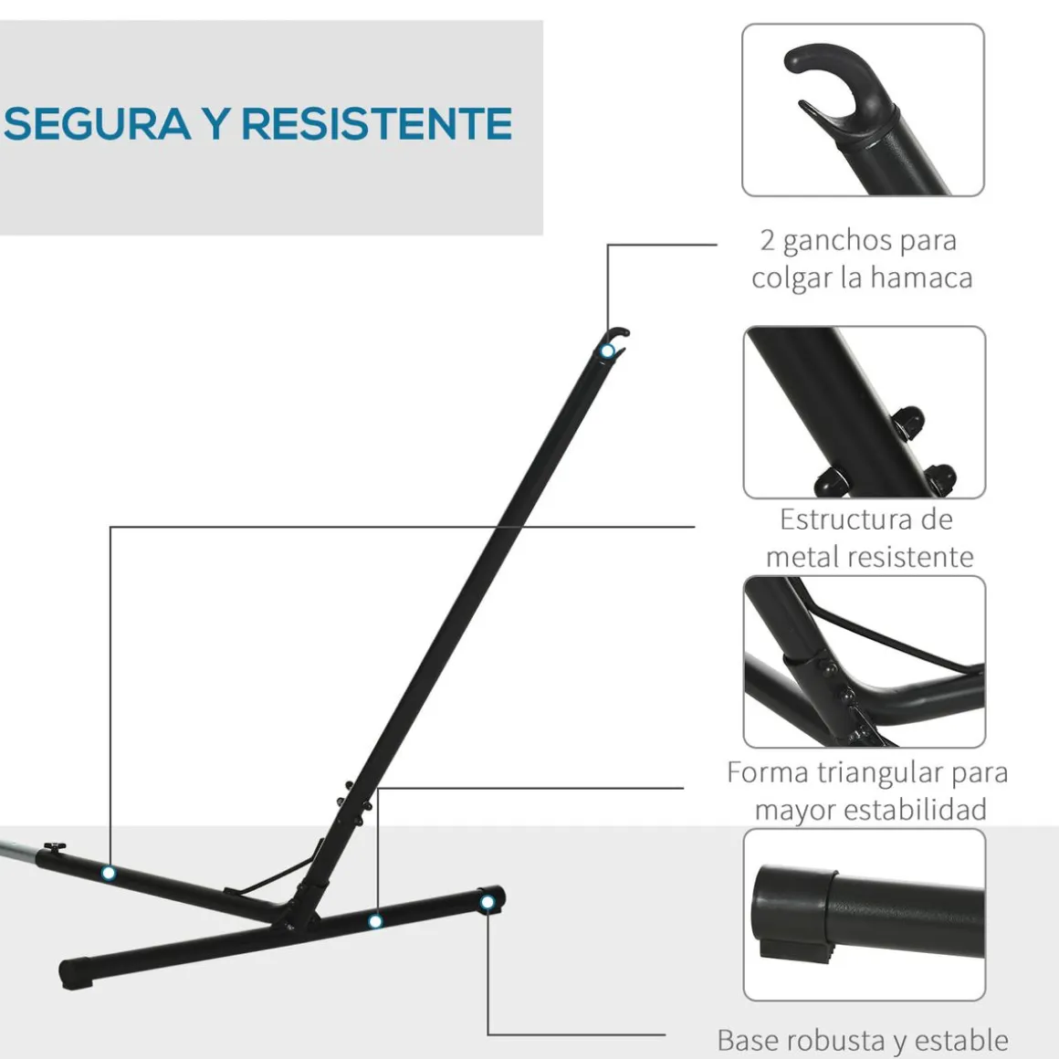 Soporte para hamacas Lux Outsunny ajustable negro 116x313-388x109 cm