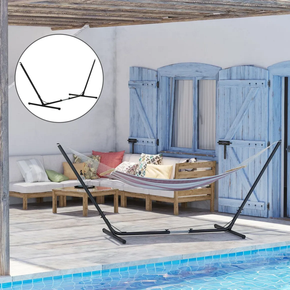 Soporte para hamacas Lux Outsunny ajustable negro 116x313-388x109 cm