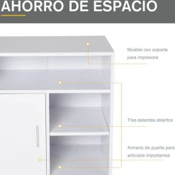Soporte para impresora Homcom con ruedas+estantes blanco 65,5x60x50 cm
