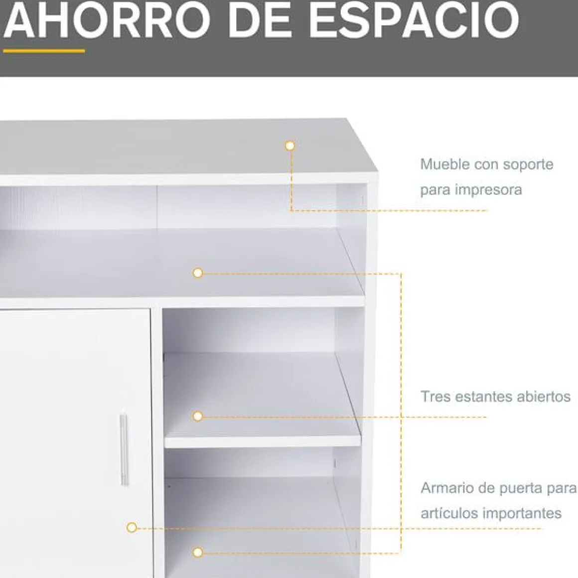 Soporte para impresora Homcom con ruedas+estantes blanco 65,5x60x50 cm