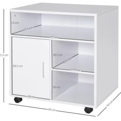 Soporte para impresora Homcom con ruedas+estantes blanco 65,5x60x50 cm