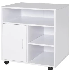 Soporte para impresora Homcom con ruedas+estantes blanco 65,5x60x50 cm