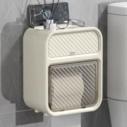 Soporte para papel higiénico con cajón beige 22x17,5x12 cm