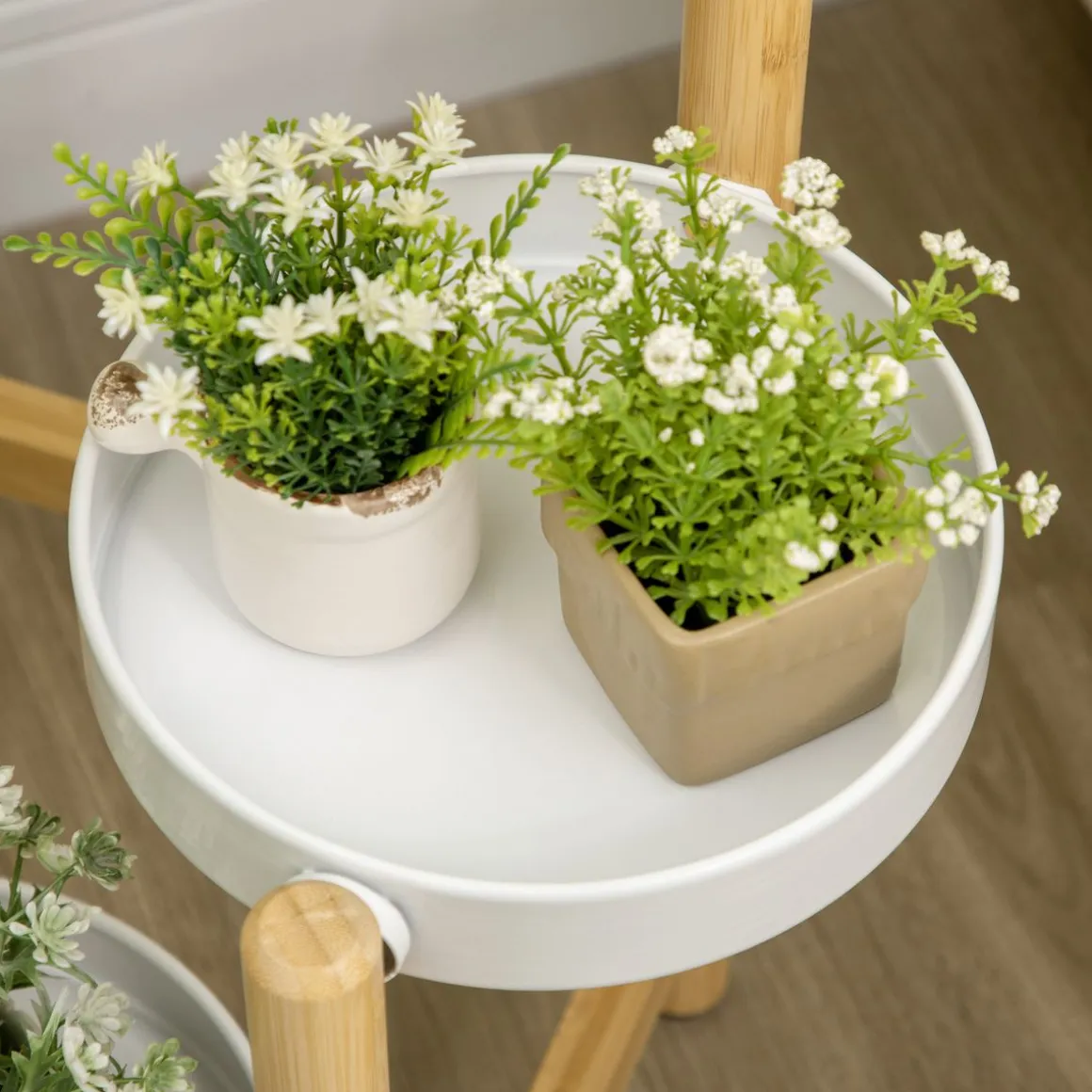 Soporte para plantas Outsunny 4 estantes bambú natural/blanco Ø28x80 cm