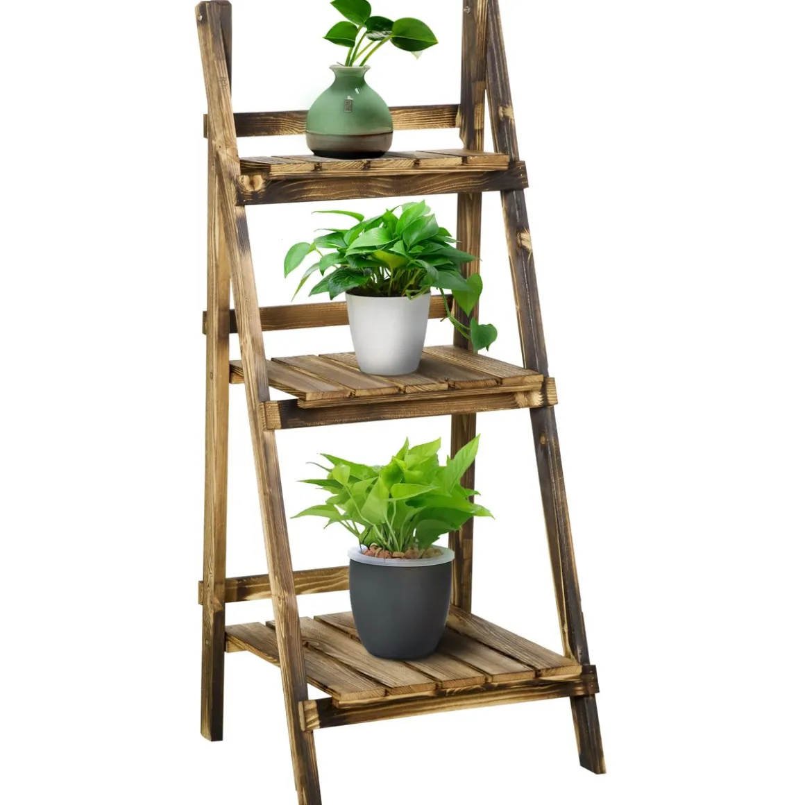 Soporte para plantas Outsunny 3 niveles natural 93x40x37 cm