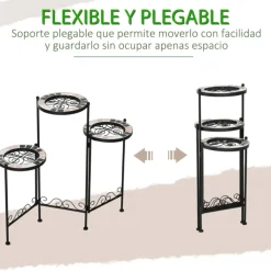 Soporte para plantas Outsunny 3 estantes negro 65x60x22 cm