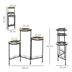 Soporte para plantas Outsunny 3 estantes negro 65x60x22 cm