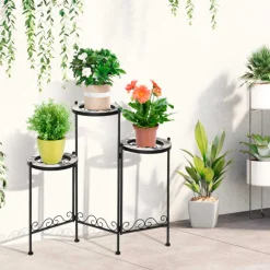 Soporte para plantas Outsunny 3 estantes negro 65x60x22 cm