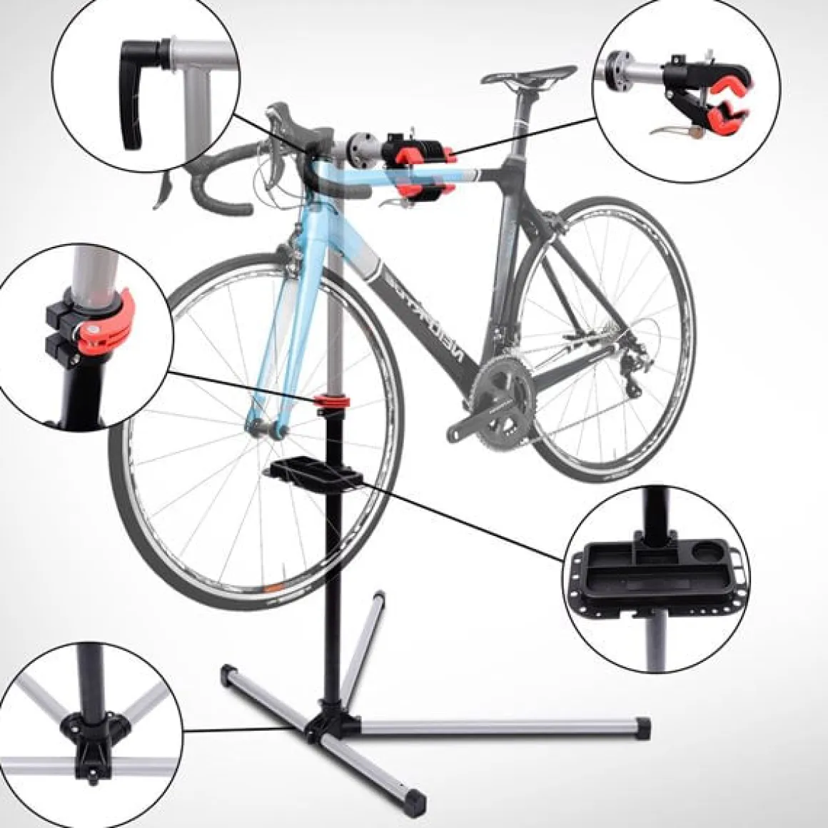 Soporte para reparación de bicicletas Homcom acero negro/plata 109-180x100x56 cm