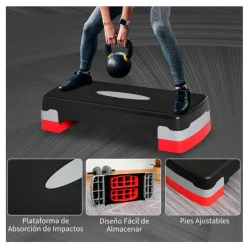 Step para fitness Homcom altura regulable 2 niveles 120kg negro/rojo