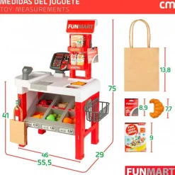 Supermercado de juguete Funmart 47 accesorios +3A blanco/rojo 75x55,5x29 cm