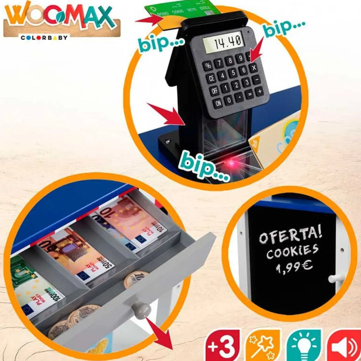 Supermercado de juguete Woomax 27 accesorios +3A azul/blanco 70x48x30 cm