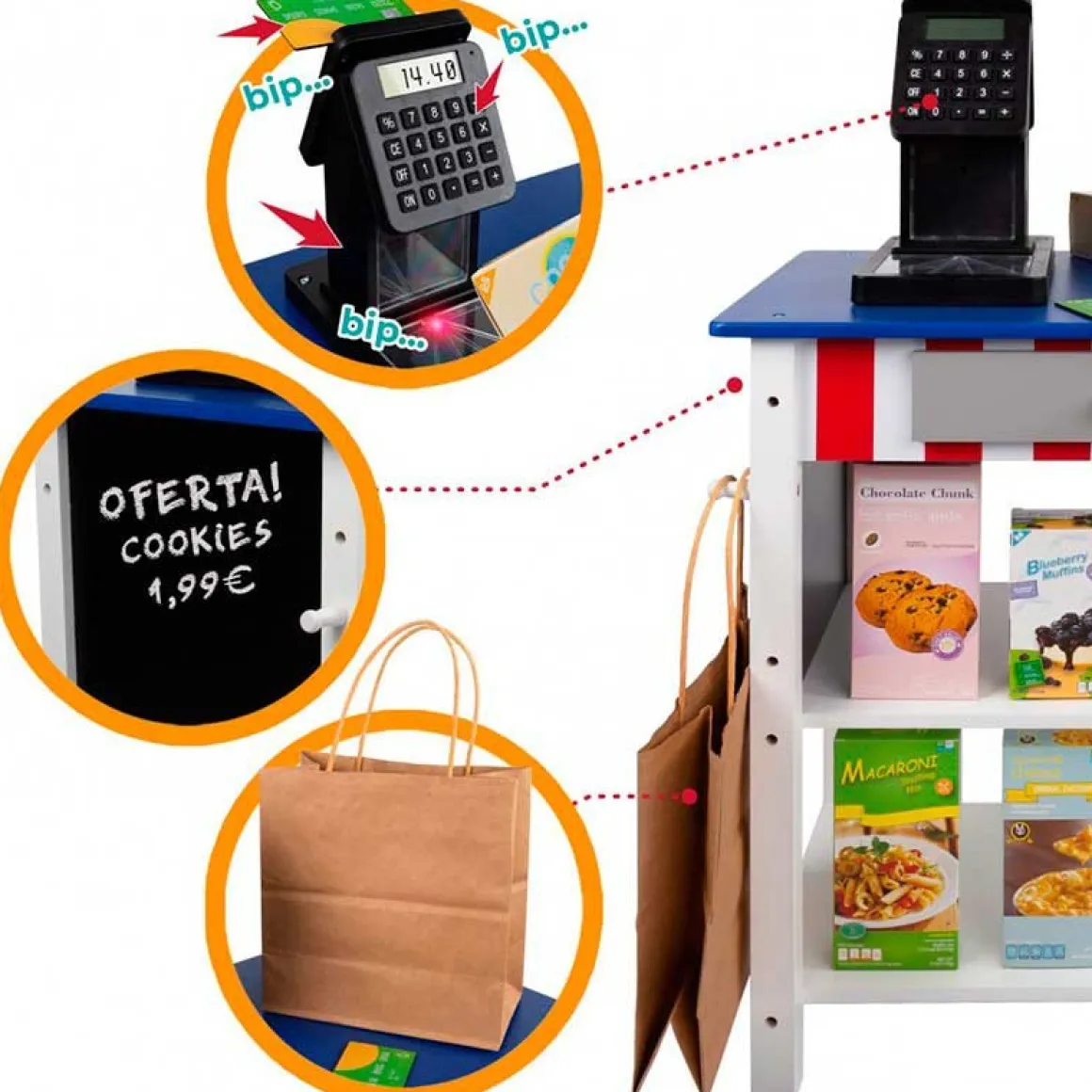 Supermercado de juguete Woomax 27 accesorios +3A azul/blanco 70x48x30 cm