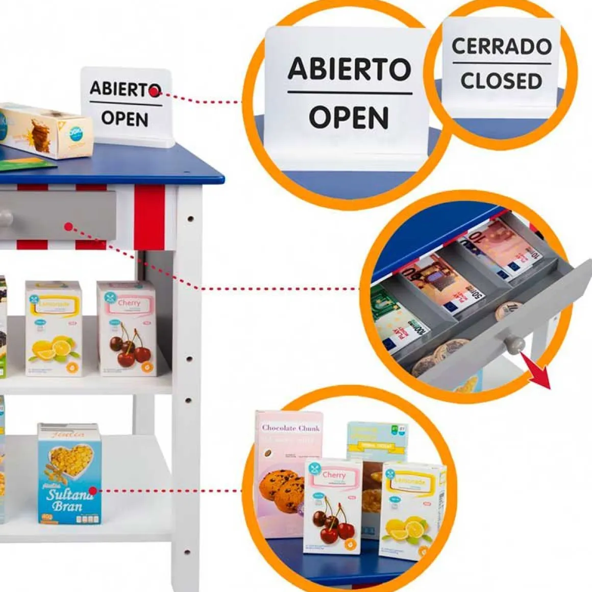 Supermercado de juguete Woomax 27 accesorios +3A azul/blanco 70x48x30 cm