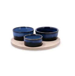 Tabla de aperitivo Moana Bidasoa 3 cuencos cerámica natural/azul