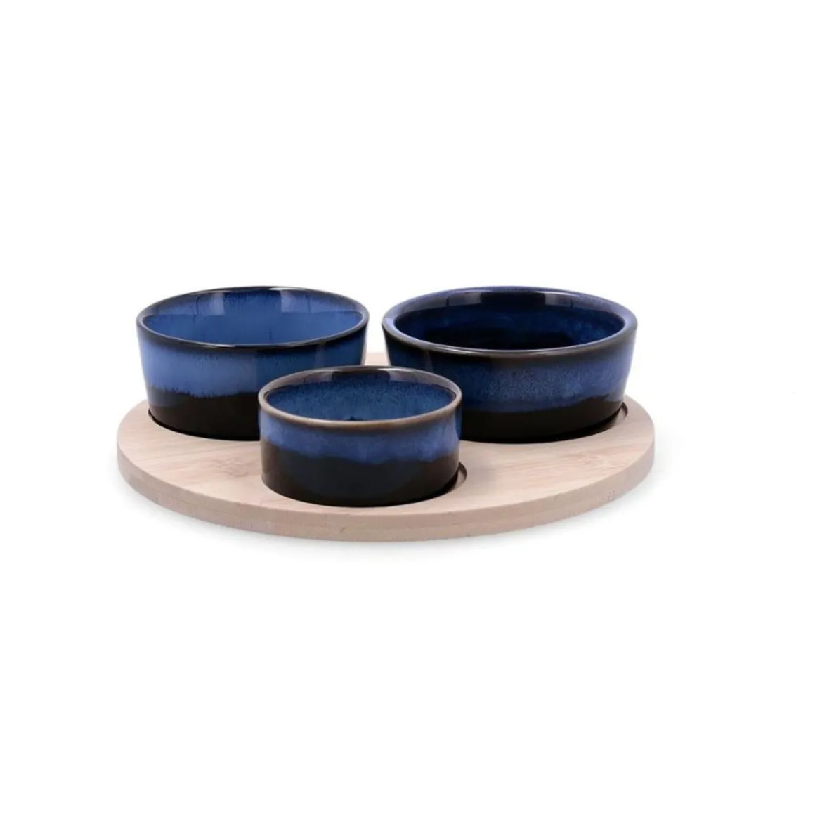 Tabla de aperitivo Moana Bidasoa 3 cuencos cerámica natural/azul