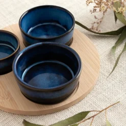 Tabla de aperitivo Moana Bidasoa 3 cuencos cerámica natural/azul