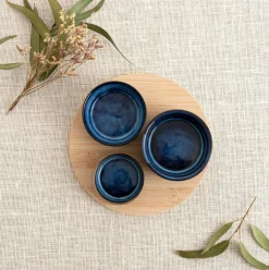 Tabla de aperitivo Moana Bidasoa 3 cuencos cerámica natural/azul