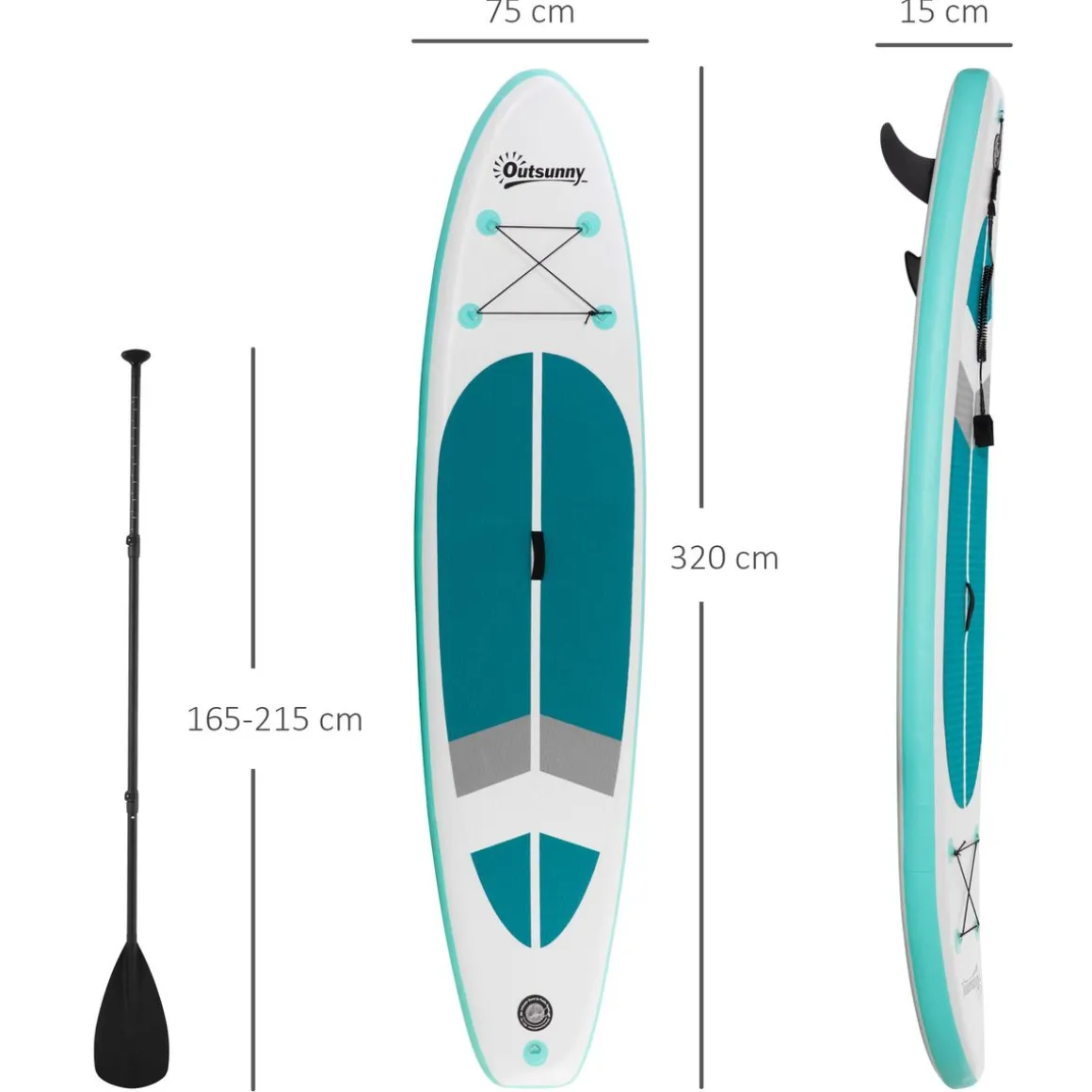Tabla de paddlesurf Ocean Outsunny hinchable + accesorios blanco/azul 15x320x76 cm