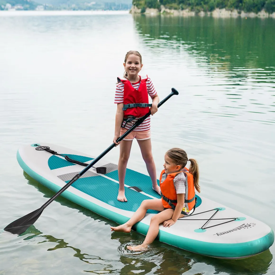 Tabla de paddlesurf Ocean Outsunny hinchable + accesorios blanco/azul 15x320x76 cm