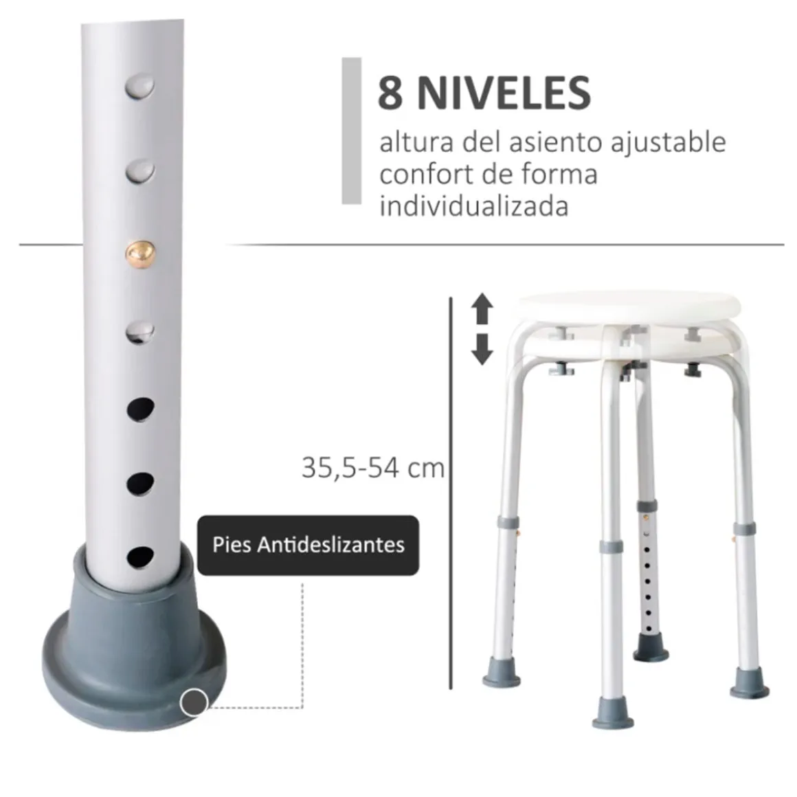 Taburete de baño Homcom altura regulable blanco 35,5-54x41x32,2 cm