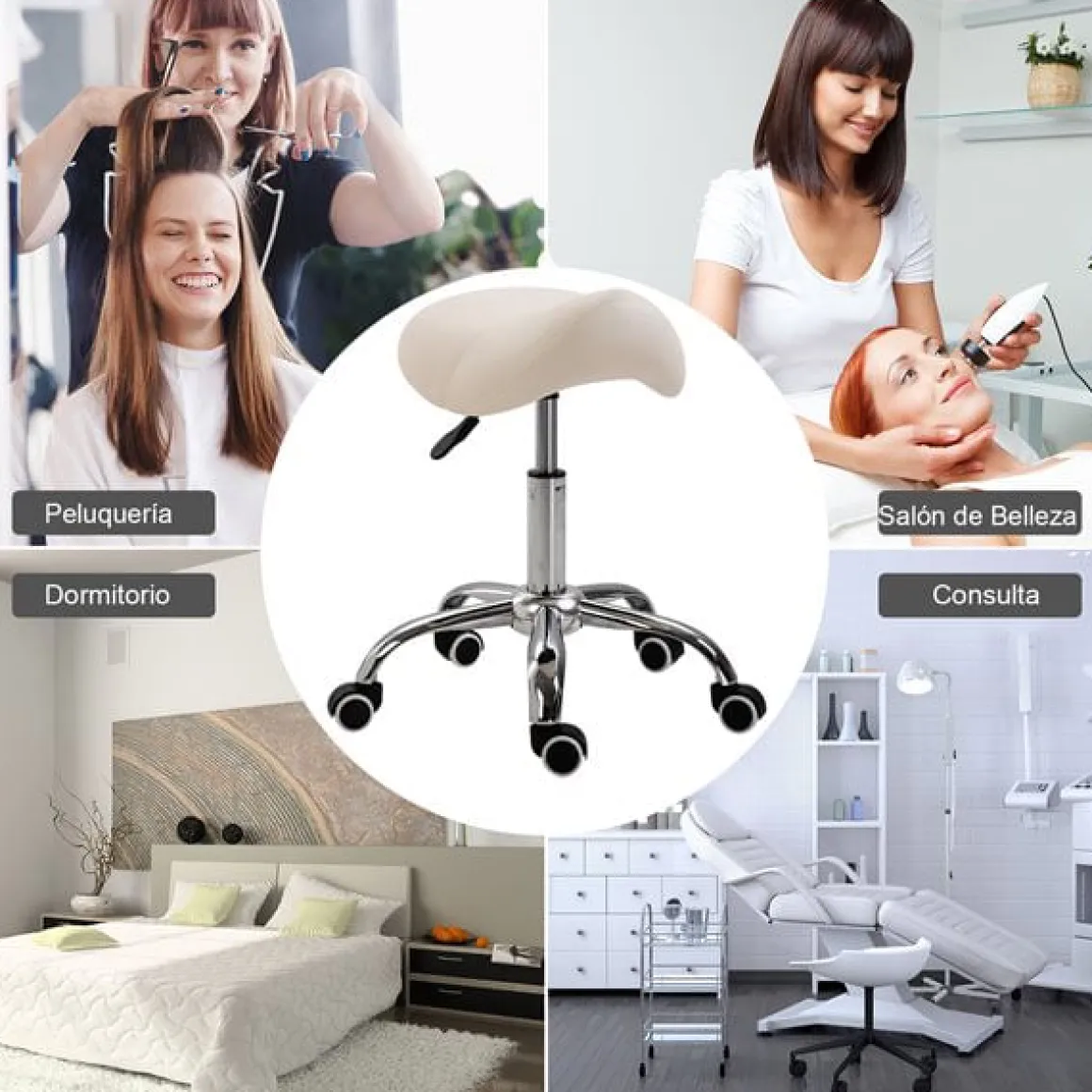 Taburete de trabajo Homcom con ruedas giratorias blanco 49-61x52x53 cm