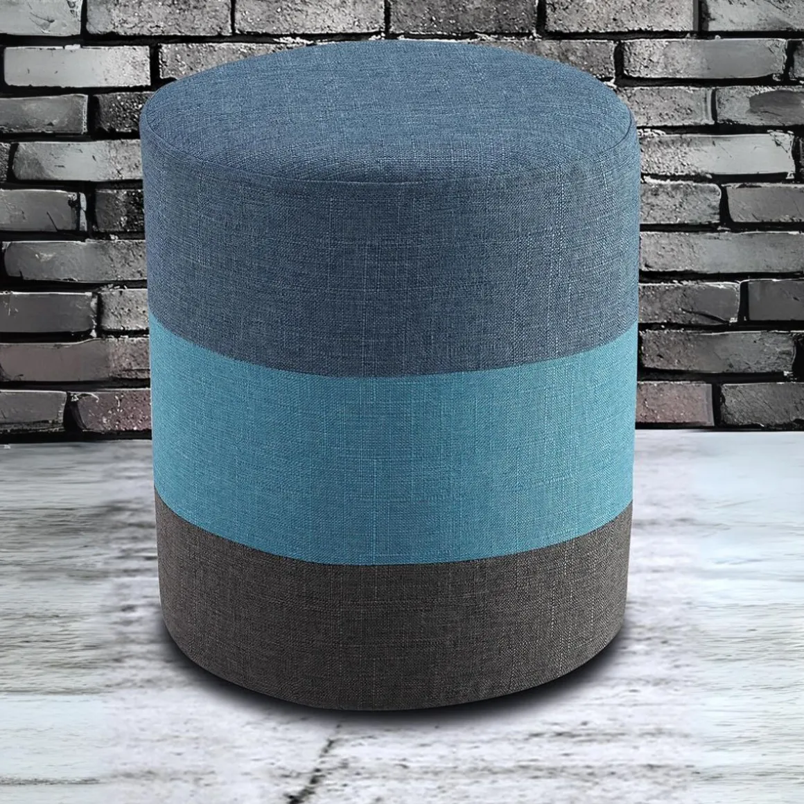 Taburete Onega tapizado tela azul/gris 35x30x30 cm