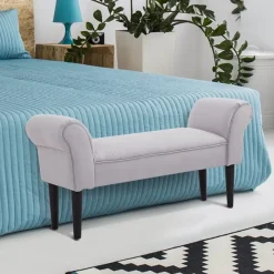 Taburete pie de cama con brazos tapizados gris 130kg 102x31x51 cm